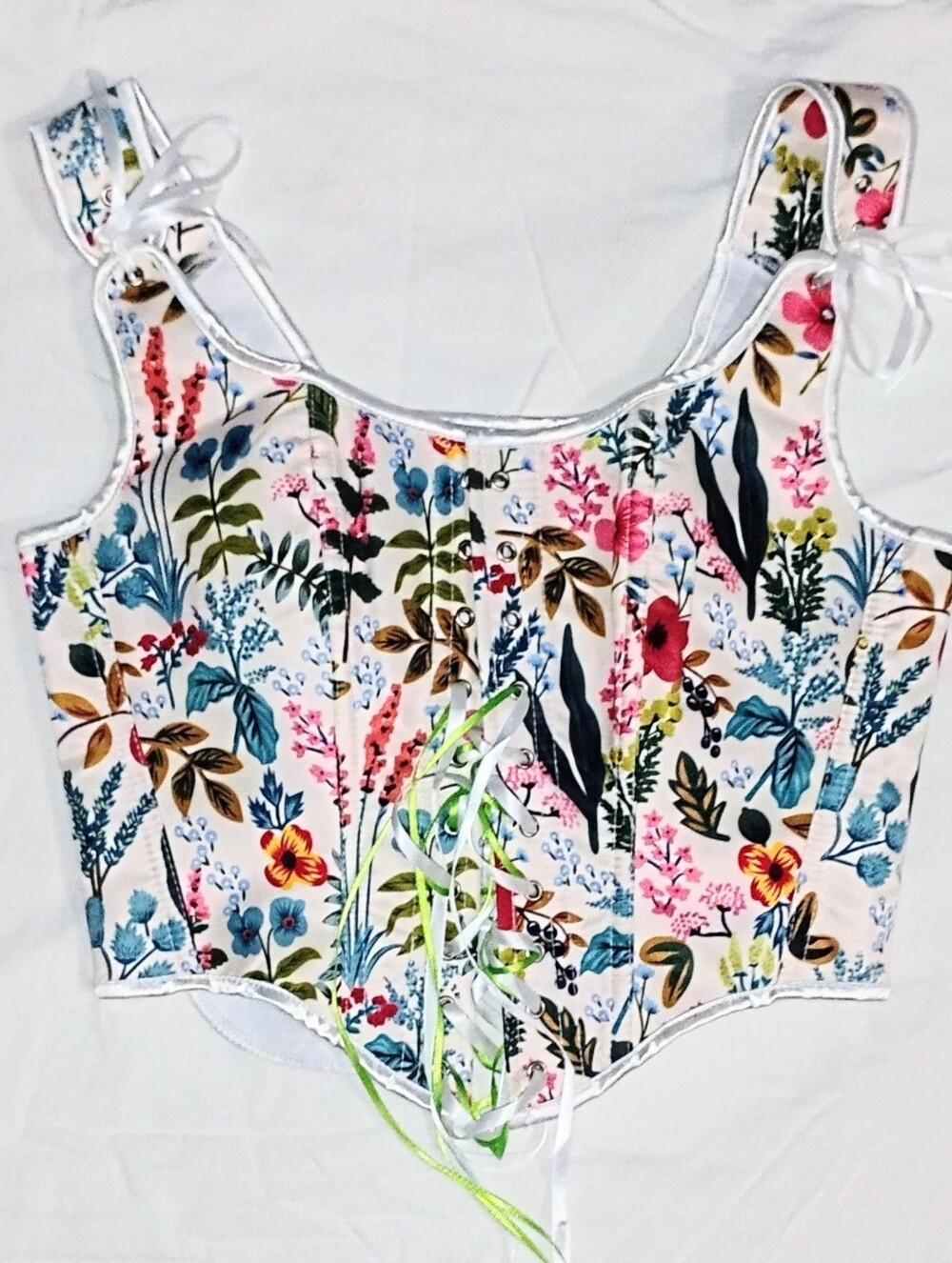 New White Floral Lace Up Corset